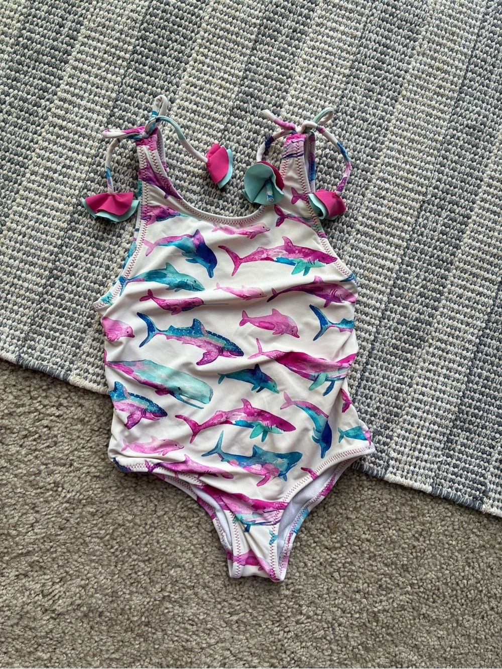 Harley Girls White Swim One-Piece with Pink & Teal Print